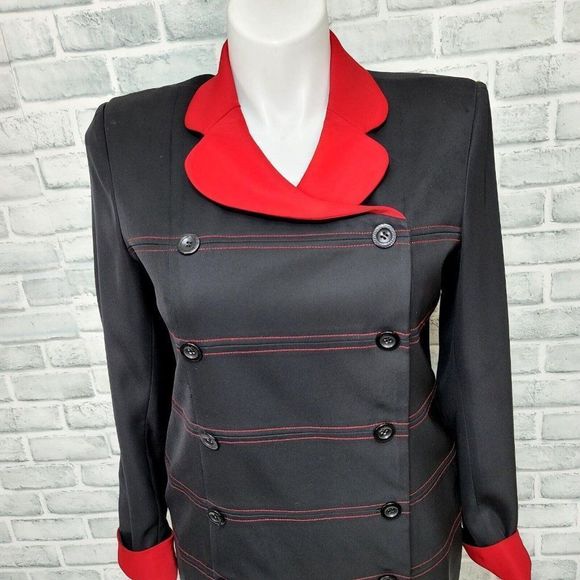 Mary McFadden Womens 12 Black Red Double Breasted Wrap Career Casual Dress Y2K - Picture 2 of 9